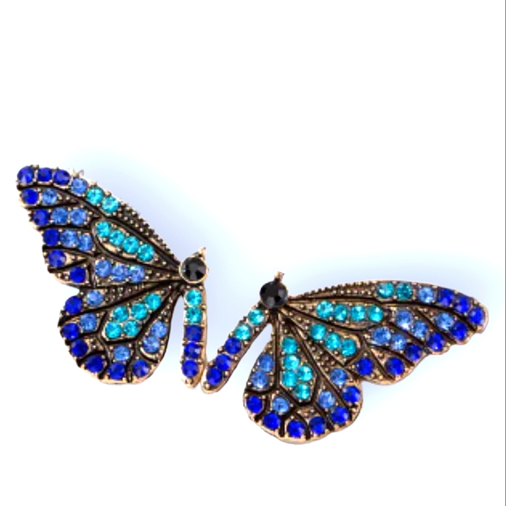 Blue Large Butterfly Rhinestone Fashion Earrings